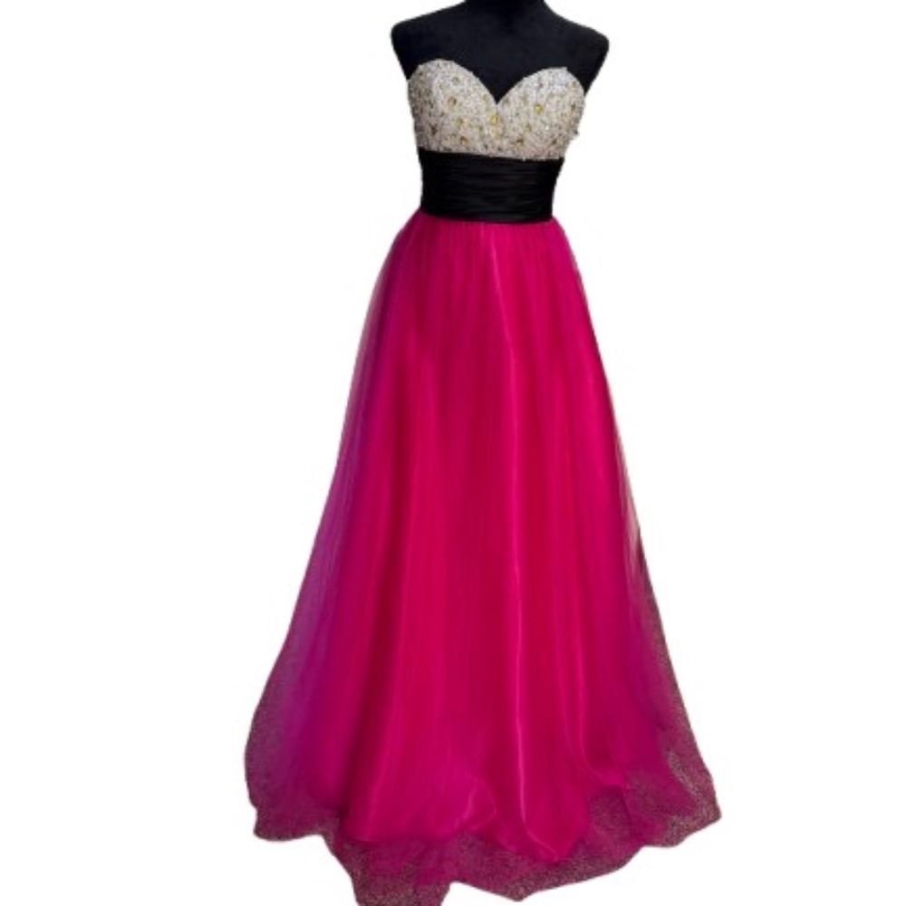 Beyond Division of Jovani Women Formal Strapless Dress Hot Fuscia Pink Beads SZ6